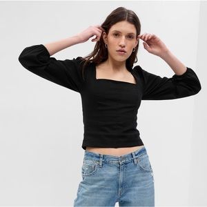 The GAP: Black Linen-Blend Puff Sleeve Top XXL
